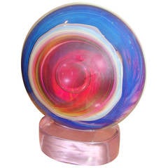 Dino Rosin Calcedonia Murano Art Glass Orb Sculpture Signed