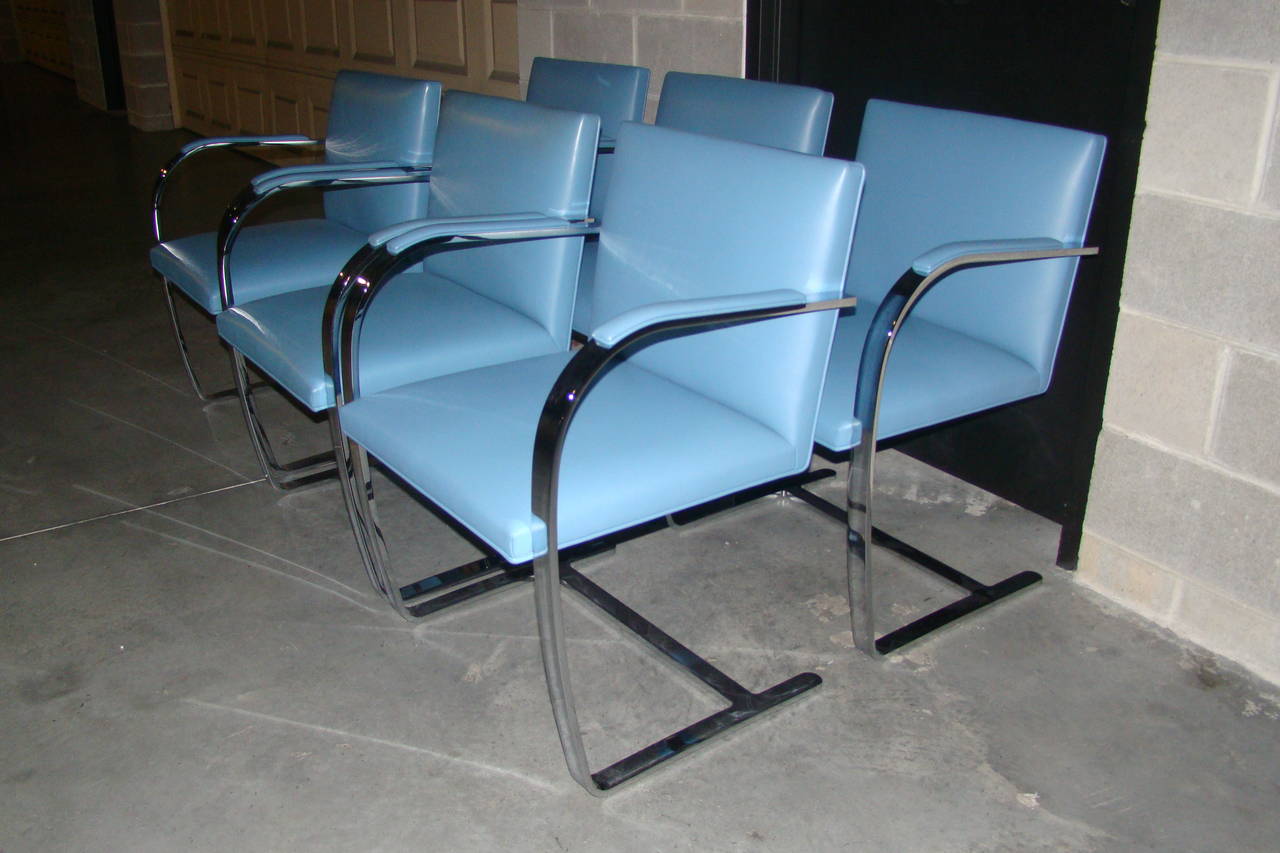Knoll Mies van der Rohe Signed Brno Flat Bar Leather Lounge Chairs In Excellent Condition In Atlanta, GA