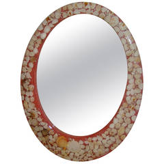 Lucite Sea Shell Embedded Oval Wall Hanging Mirror