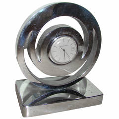 Art Deco Sculptural Chrome Euroquartz Table Watch Clock