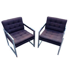 Pair of Milo Baughman Sculptural Chrome Frame Lounge Chairs