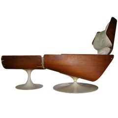 Unusual Mid Century Sculptural Wood & Metal Leather Lounge Chair