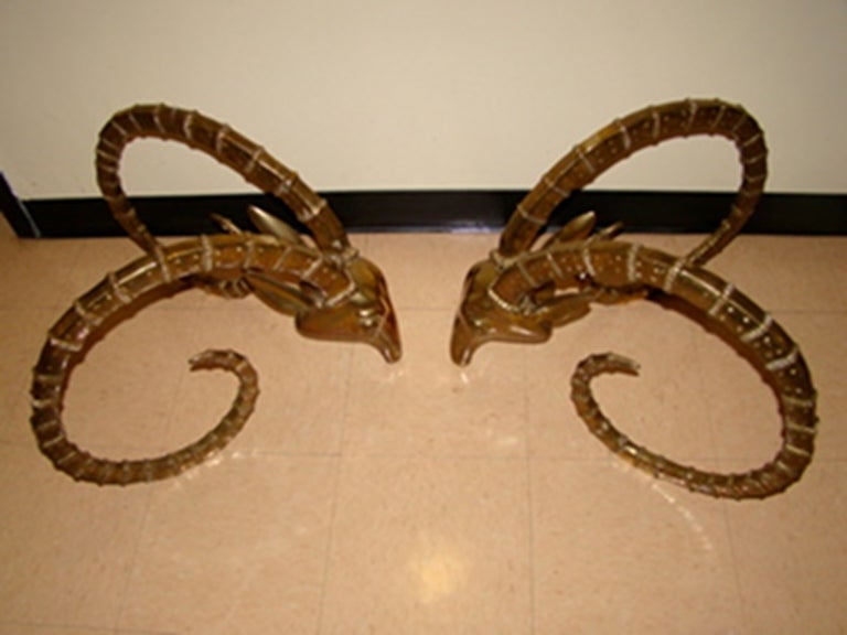 Ibex Sculptural Brass Rams Head Coffee Table After Chervet