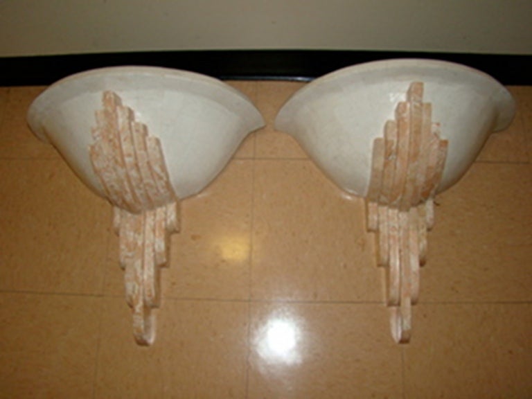 Maitland Smith Inlaid Marble Deco Wall Hanging Sconces Pair