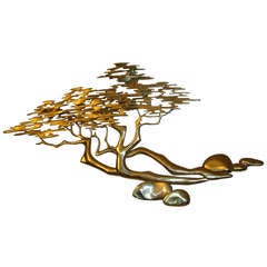 Bijan Brass Bonsai Tree Mid Century Wall Sculpture