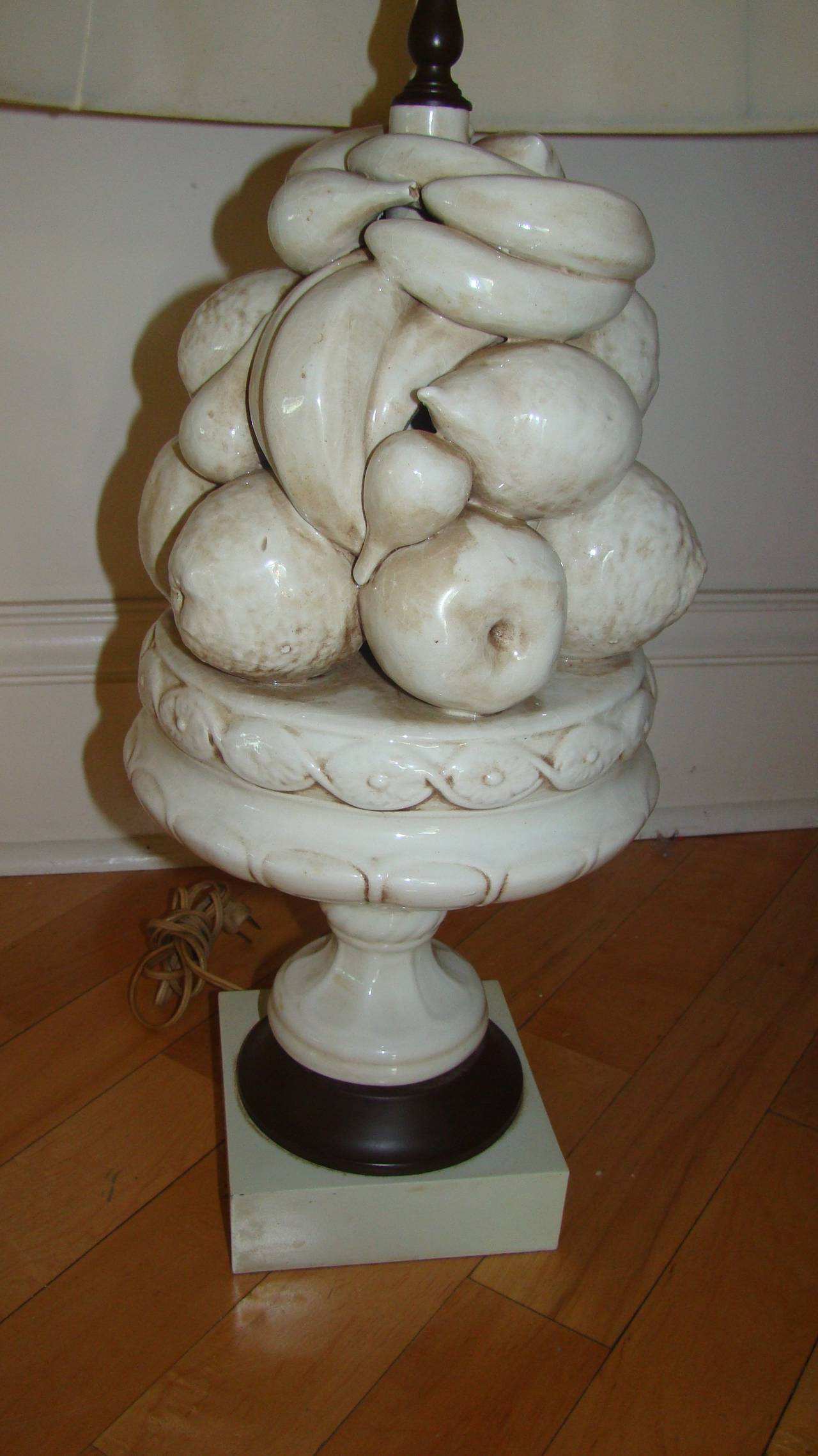 Pair of Italian Pottery Blanc de Chine Fruit Bowl Lamps 2