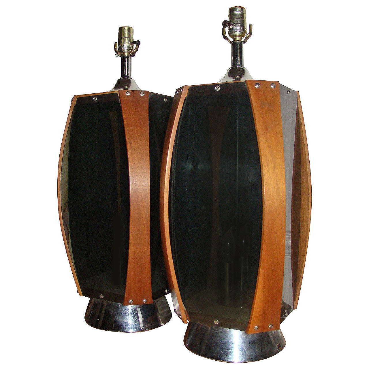 Pair of Danish Modern Acrylic and Teak Mid-Century Lamps