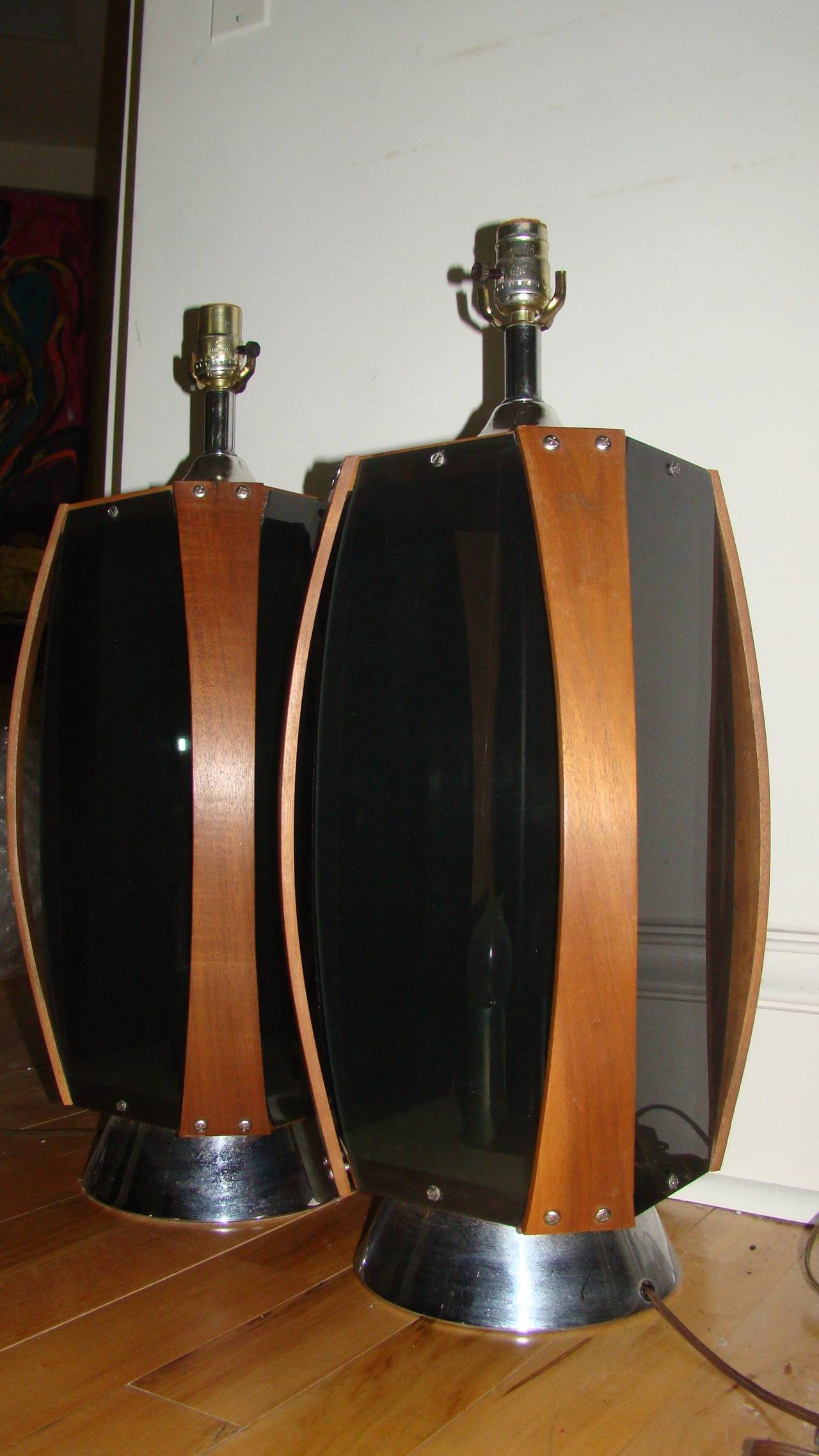 Unknown Pair of Danish Modern Acrylic and Teak Mid-Century Lamps