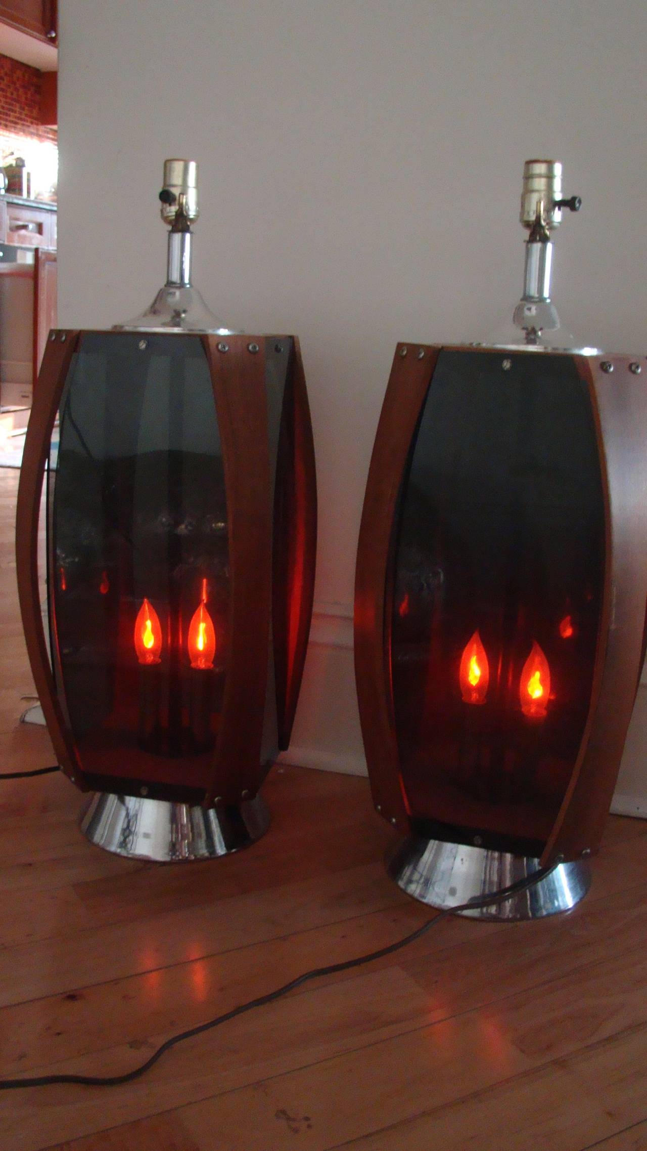 Wood Pair of Danish Modern Acrylic and Teak Mid-Century Lamps