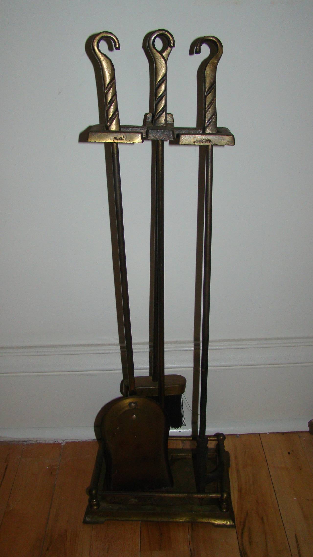 Sculptural Mid-Century Brass Fire Tools Set