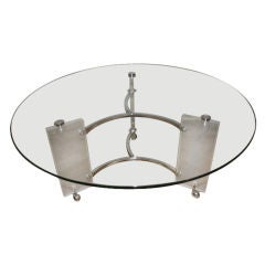 Lucite & Chrome Mid Century Glass Top Coffee Table