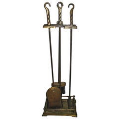 Vintage Sculptural Mid-Century Brass Fire Tools Set