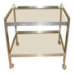 Aluminium and Glass Mid-Century Rolling Bar / Serving Cart