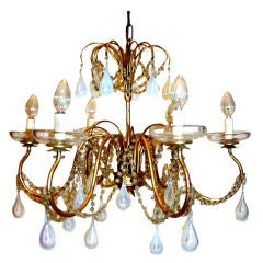 Italian Blue Murano Glass Tear Drop Chandelier