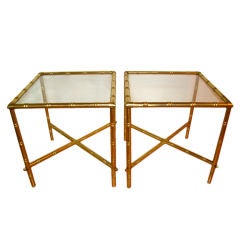 Mastercraft Faux Bamboo Brass End Table Pair
