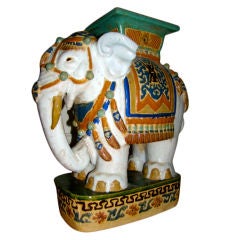 Hand Painted & Glazed Majolica Elephant Garden Table Stool