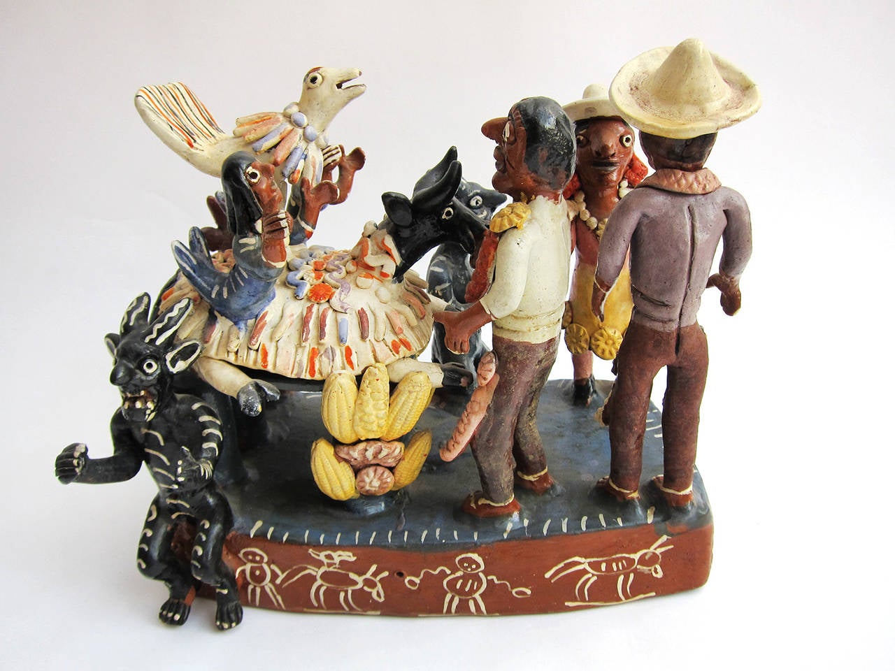 In Ocumicho, Michoacan, potters produce clay sculptures found nowhere else in Mexico. Highly unusual and fantastical, these pieces mix religion, folklore and everyday life into hybrid scenes that are wonderfully absurd and imaginative. 
A young man