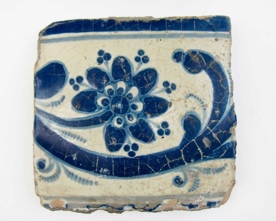 Earthenware majolica wall tiles, of diverse flower and foliate design, produced in Puebla in the 18th century. Tile, introduced to Mexico in the 16th Century by Spain (which in turn was passing along the tradition of majolica ceramics inherited by
