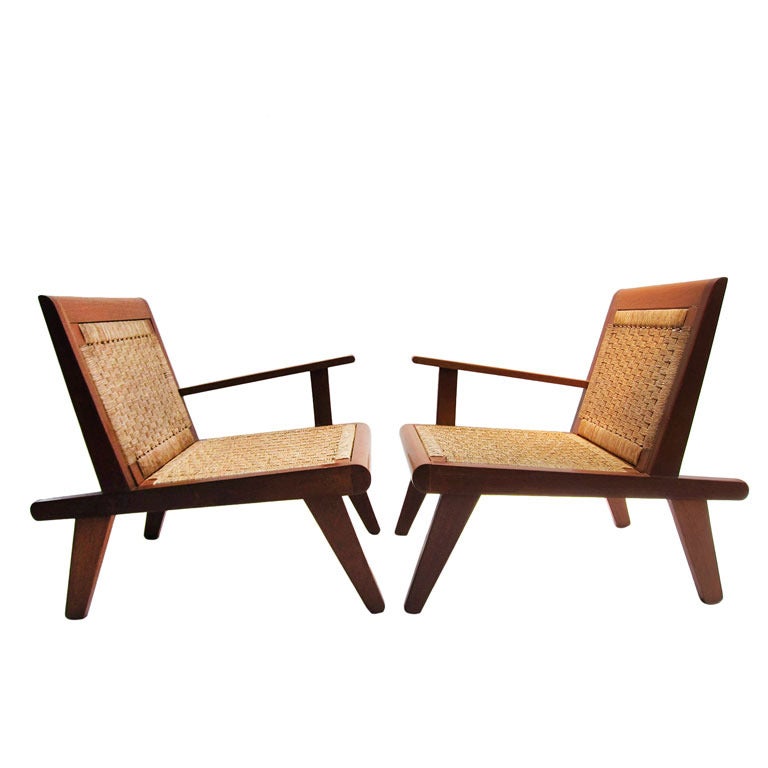Mid-Century Lounge Chairs with Woven Palm