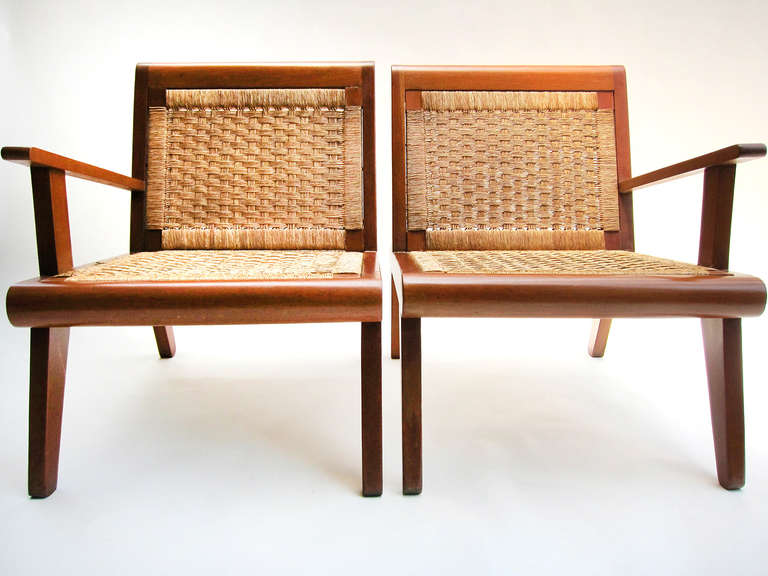 Mexican Mid-Century Lounge Chairs with Woven Palm