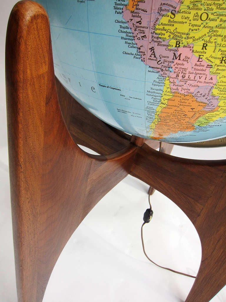 American Adrian Pearsall Stand with Vintage Replogle Illuminated Globe