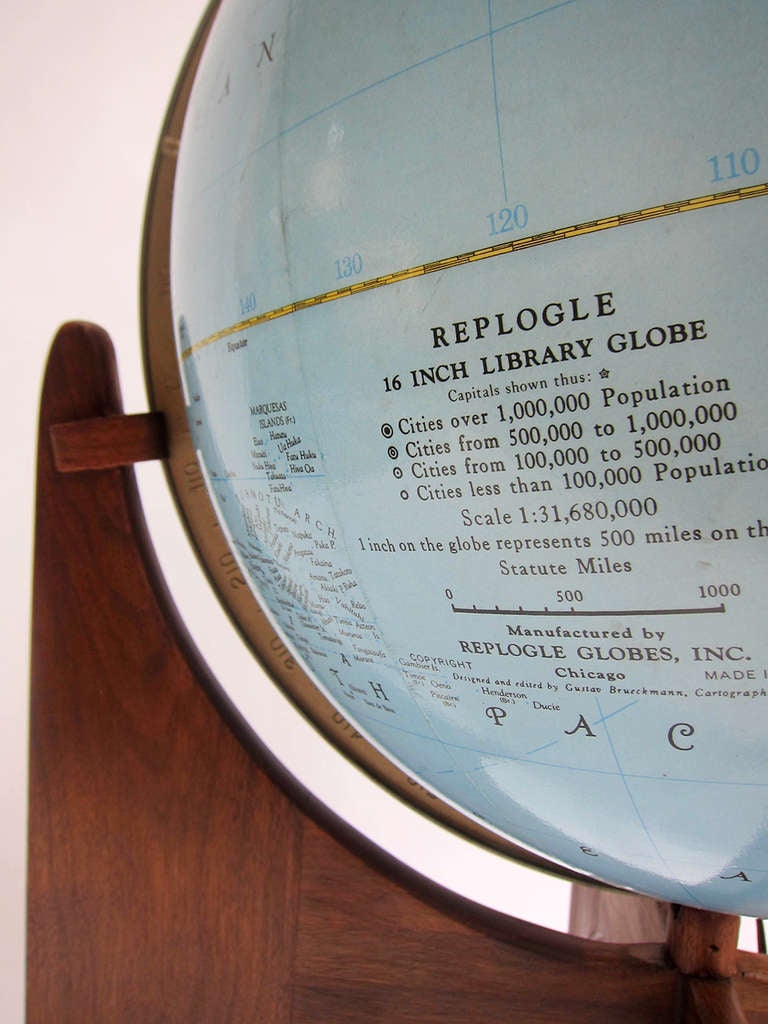 Walnut Adrian Pearsall Stand with Vintage Replogle Illuminated Globe