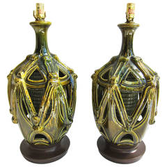 Pair of Midcentury Glazed Ceramic Table Lamps
