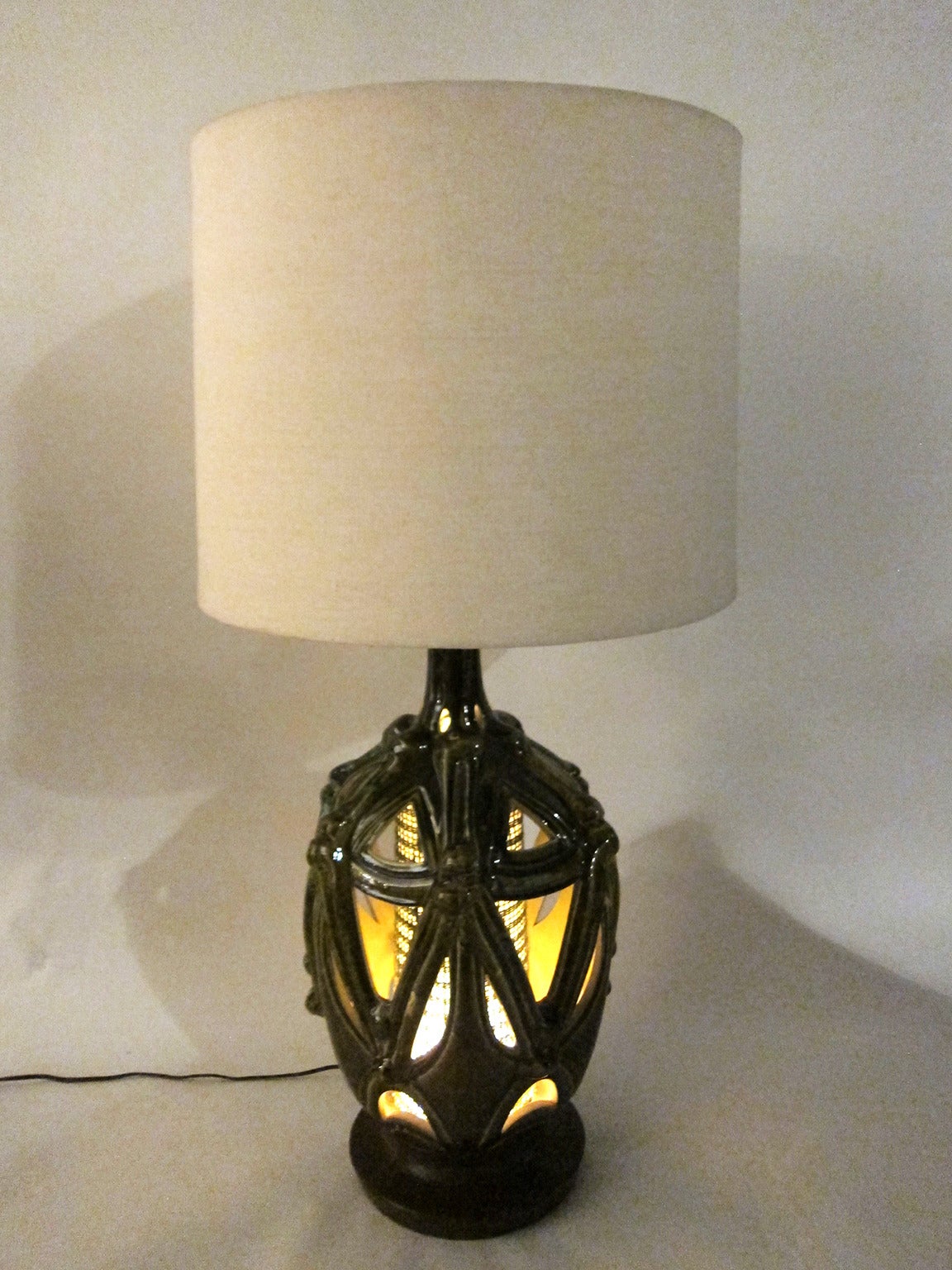 Pair of Midcentury Glazed Ceramic Table Lamps For Sale 5