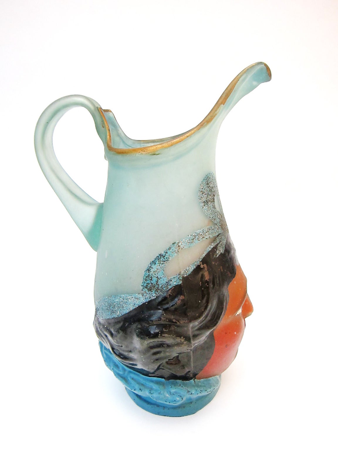 Hand-Crafted Mid-Century Handblown Figural Glass Pulque Pitcher For Sale