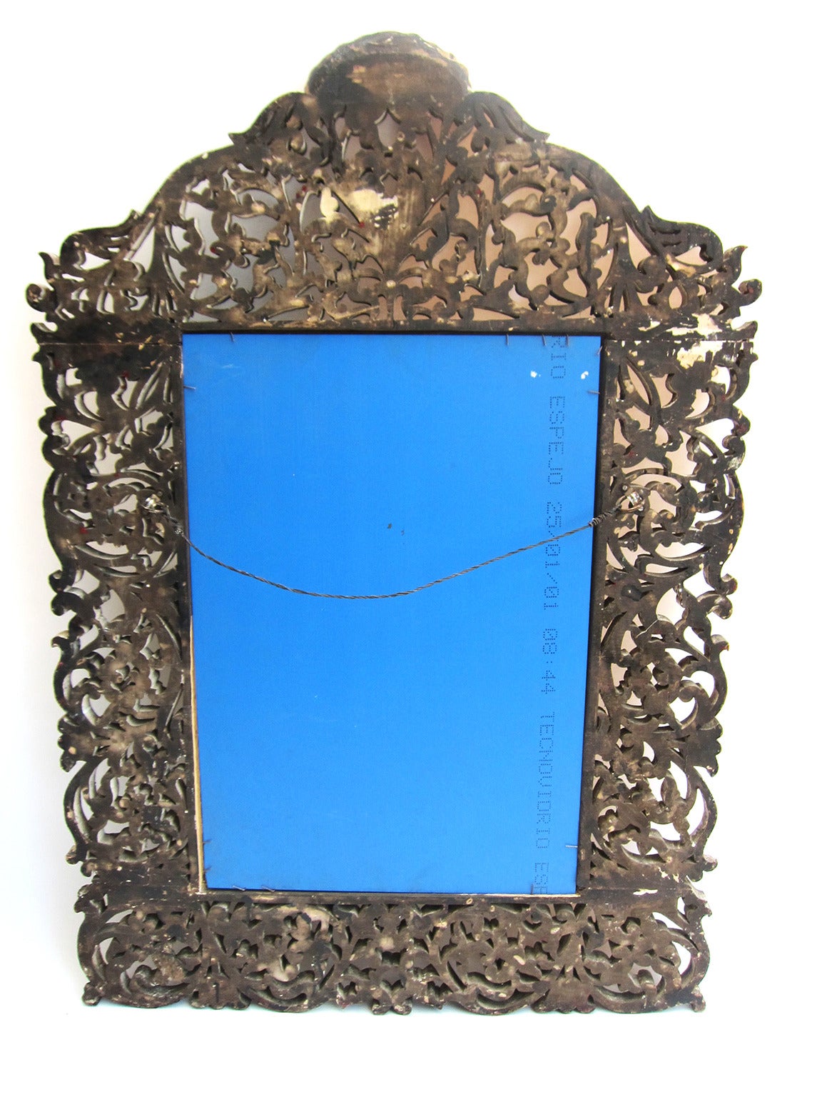 Intricately hand-carved mirror of ayacahuite wood (of the Mexican pine family). Done with great skill and attaining the opulence of the Baroque period. Mirror insert measures 36.5 x 25