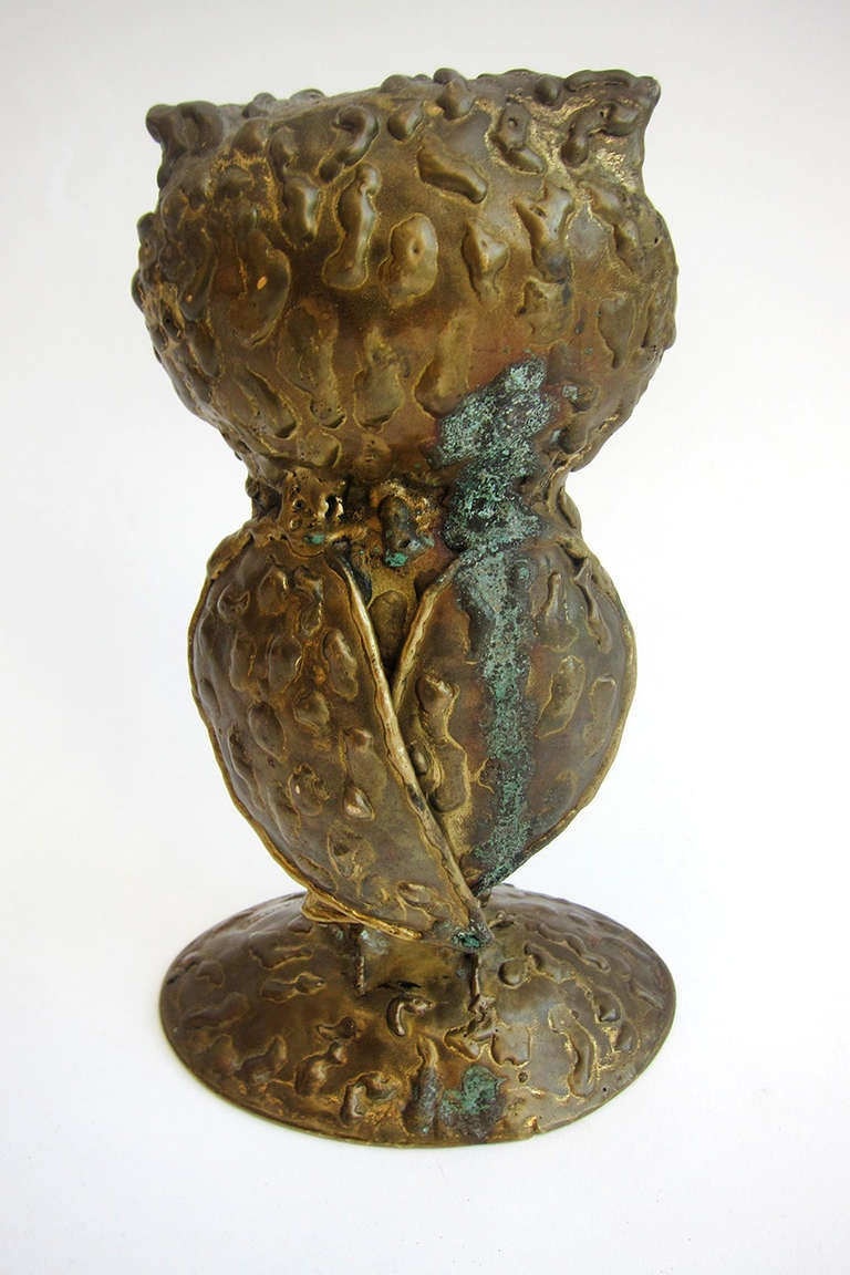 Brass Owl Sculpture - P. Cervantes For Sale