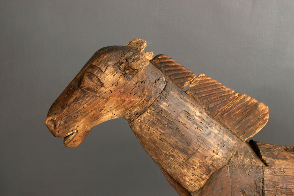 Fabulous wooden horse from an old Mexican Haciend. Beautiful patina.