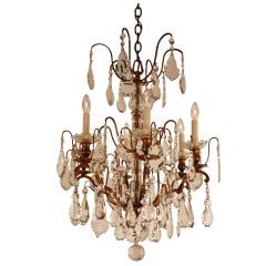 1930's Spanish Bronze and Crystal Chandelier