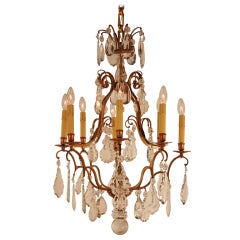 1930's French Crystal And Bronze Chandelier