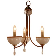BELGIAM 1930
S BRONZE AND OPALINE CHANDELIER