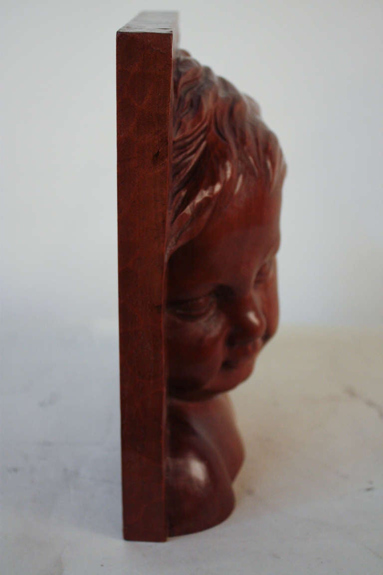 French Carved Wood Bust by Elordet