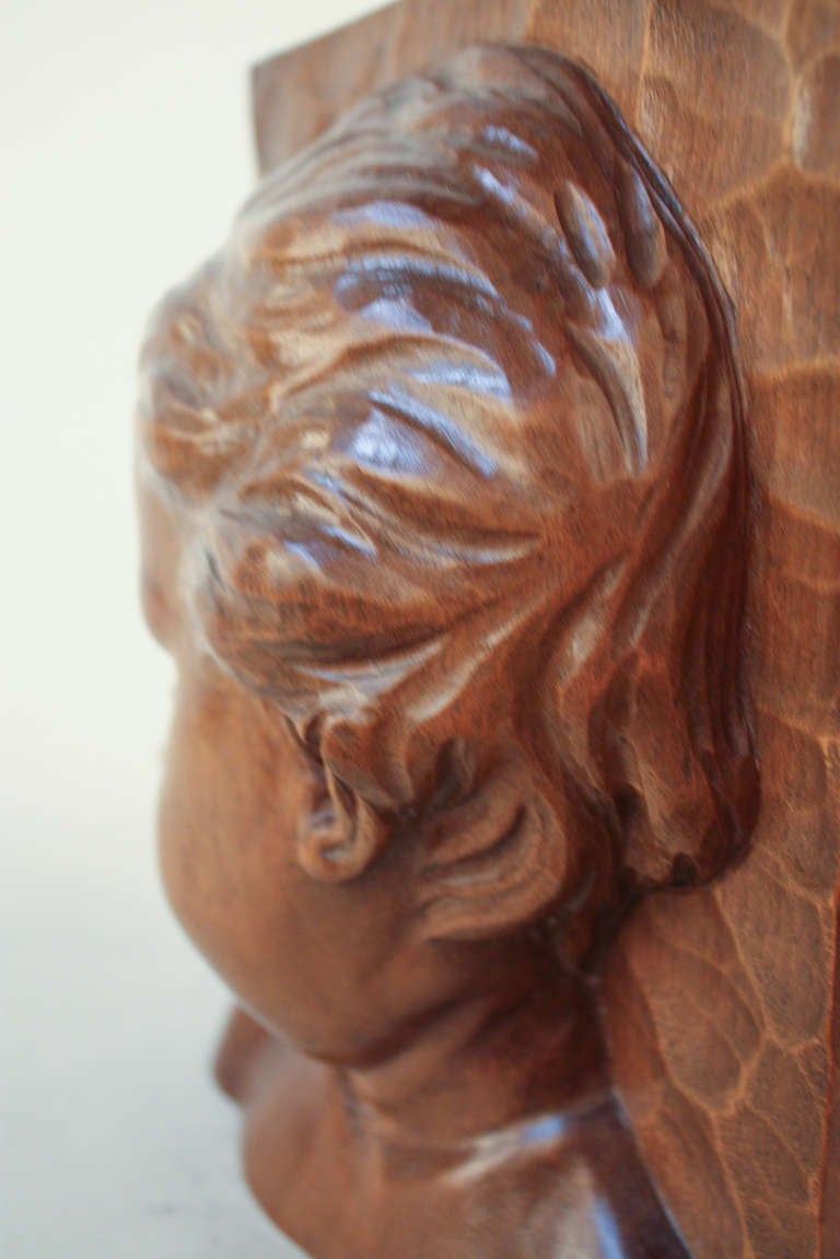 20th Century Carved Wood Bust by Elordet