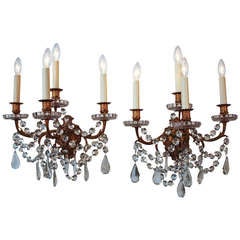 19th c. Crystal Wall Sconces By Baccarat