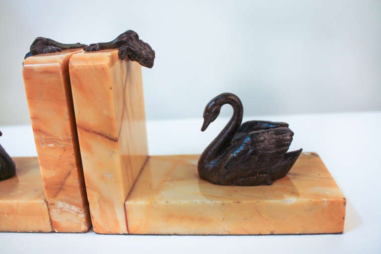French Marble Swan Bookends 2