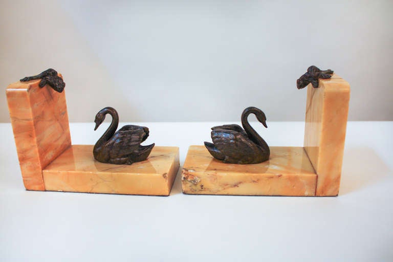 French Marble Swan Bookends 3