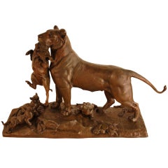 Le lion français en bronze par Auguste Cain 