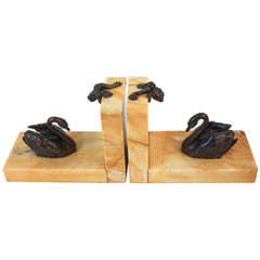 French Marble Swan Bookends