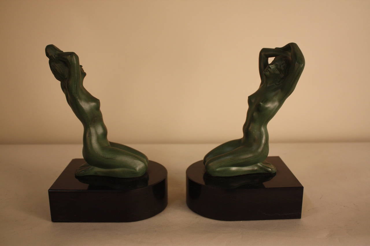 French Pair of Art Deco Figural Nude Bookends