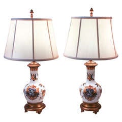 Antique Pair of Handpainted 19th c. Table Lamps