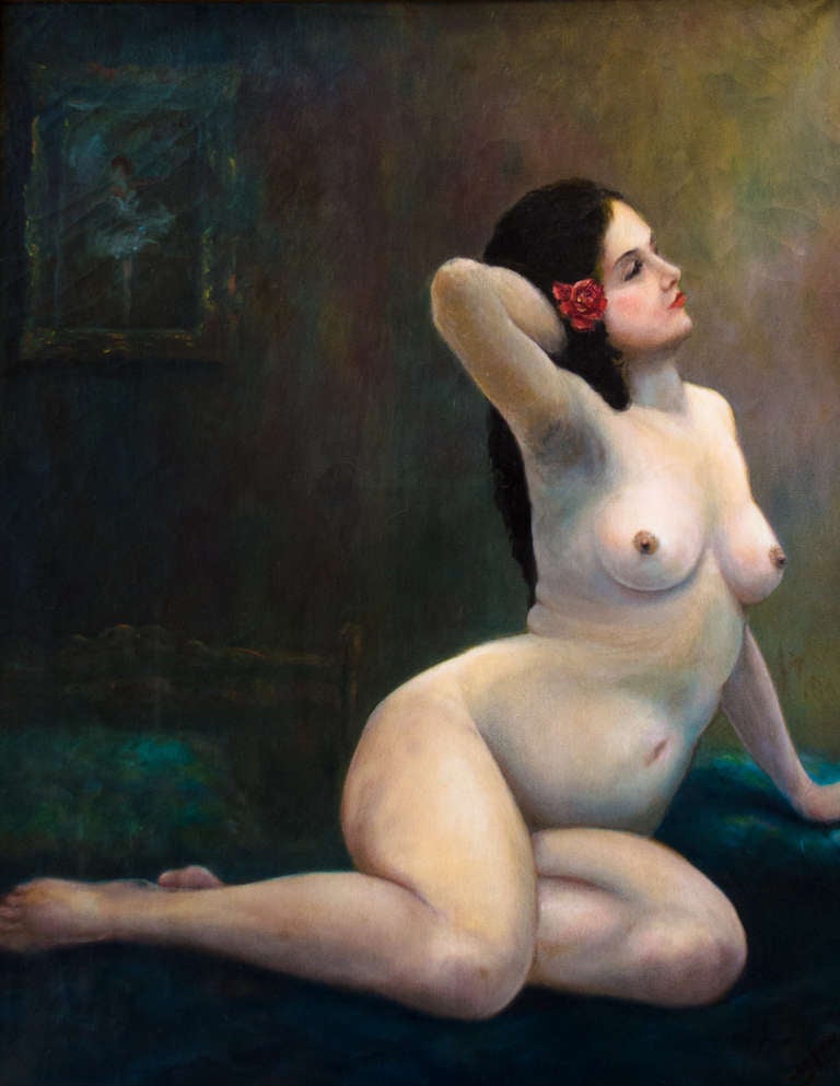 Oil on Canvas Painting of Nude Woman