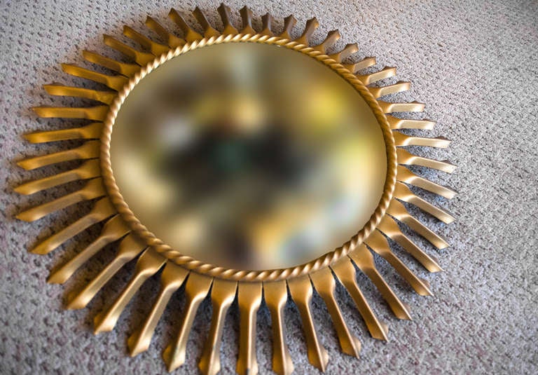 Art Deco 1950's Convex Sunburst Wall Mirror