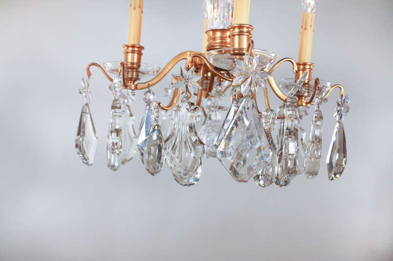 French Mid-Century Crystal and Gilt Bronze Chandelier