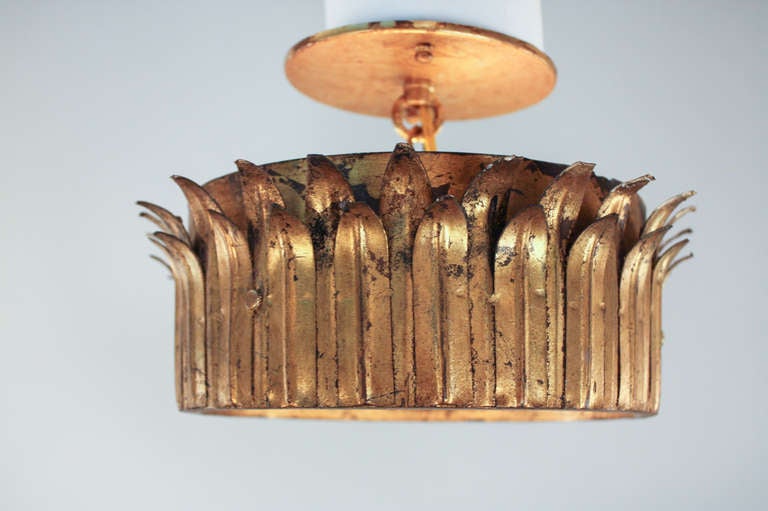 Spanish Art Deco Gold Leaf Flush Mount Light