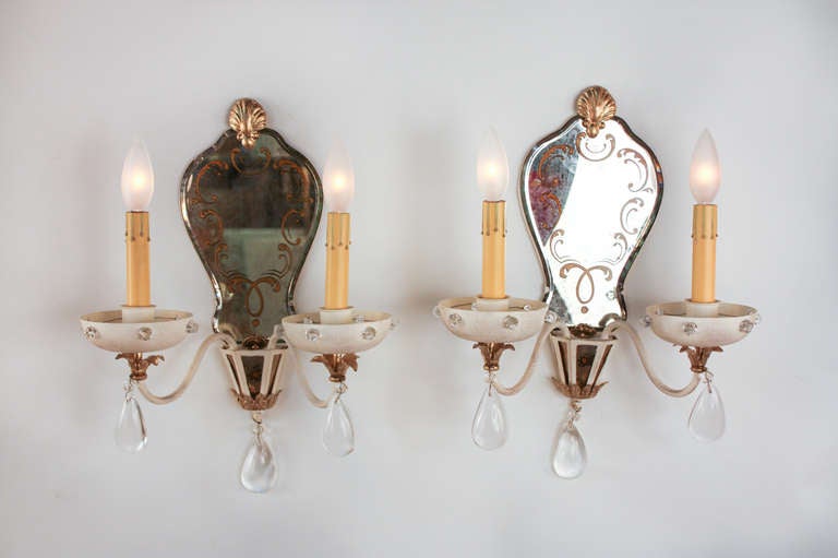 Pair of Mirror Back Wall Sconces