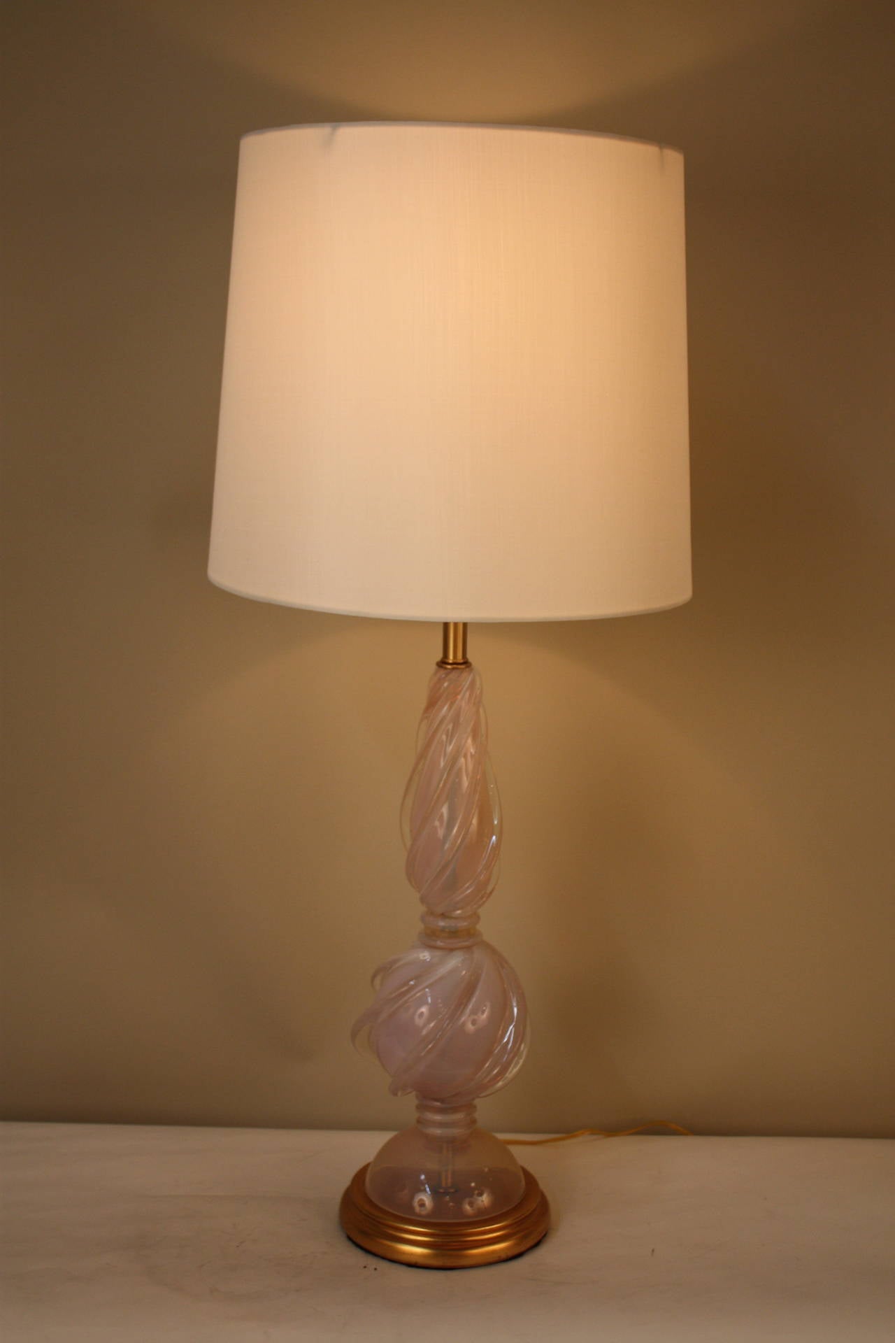 A beautiful opaline Murano glass table lamp with gold leaf base by Seguso Design for Marbro Lamp Co.